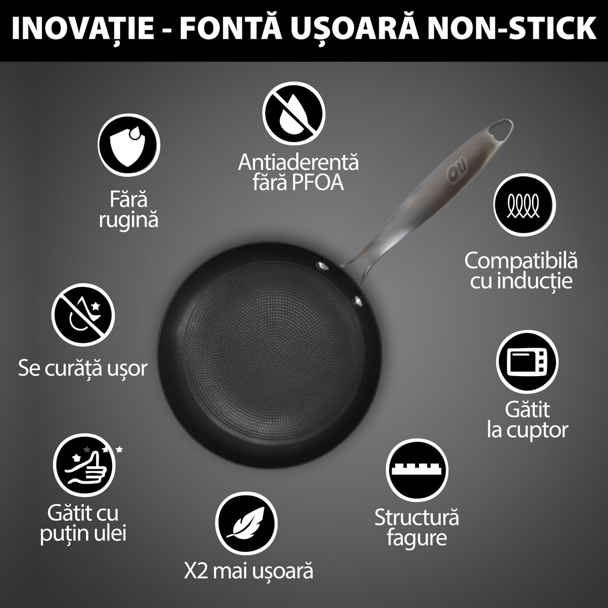 Tigaie fontă ușoară tip fagure