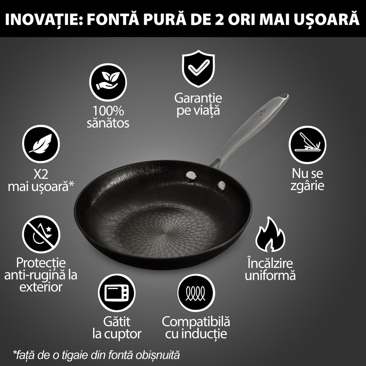 Pure lightweight cast iron frying pan