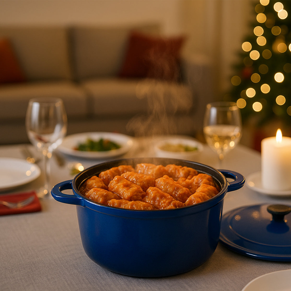 Klassischer Emaillierter Gusseisentopf mit Deckel